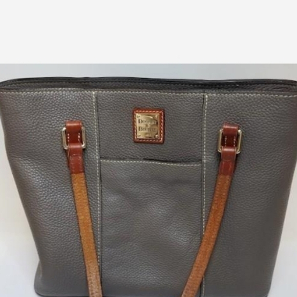 Dooney & Burke Pebble Leather Small Lexington Shopper Elephant Gray Tan - Picture 2 of 5